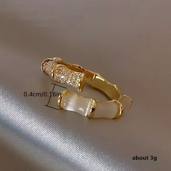 Bamboo Shape Gold Plated Ring Opal Gemstone Size 7 to 8 Adjustable - Picture 6 of 7
